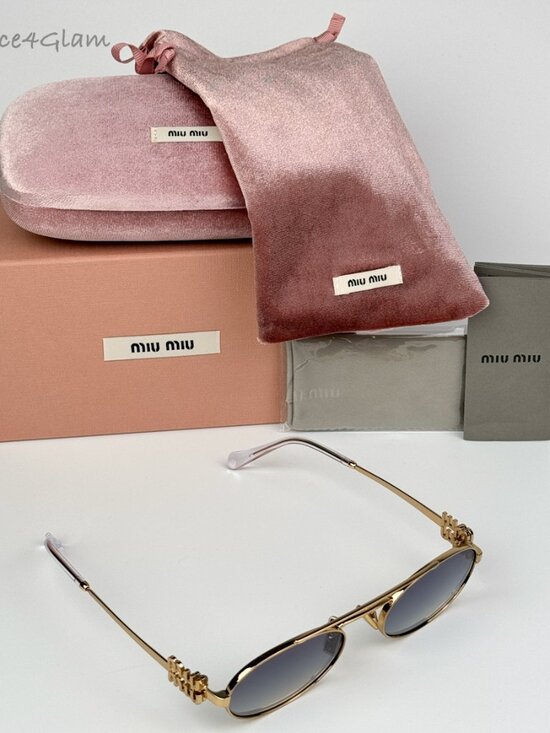 Miu Miu Women Sunglasses Gold Grey Grad Mirror Pilot MU54ZS 5AK30C NEW AUTHENTI main image 13